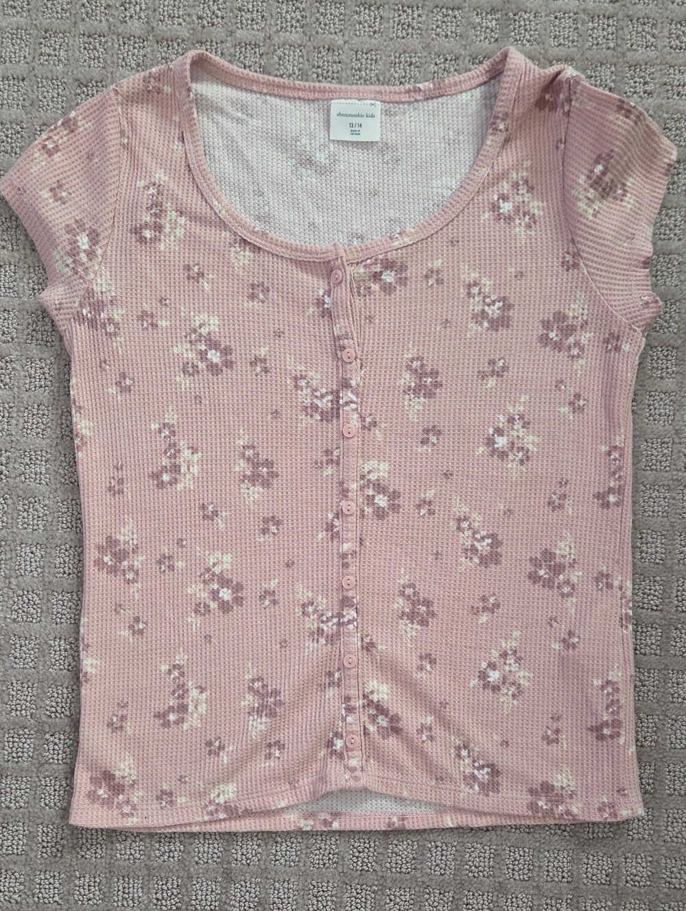 abercrombie kids Dusty Pink Floral Button-Front Ribbed Top